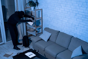 A burglar inside a home that didn't have home security installed by smarter homes australia.