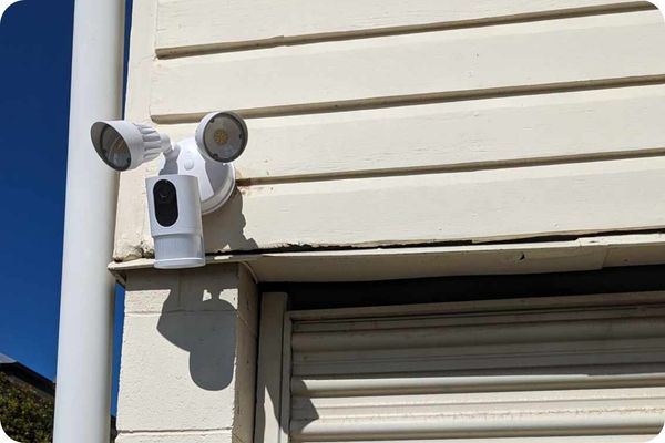 home security camera visible on the outside of a home installed by smarter homes australia
