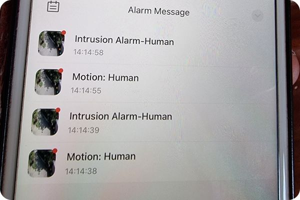 Notification messages sent to the mobile phone of a business owner from the cctv installed by smarter homes australia in brisbane