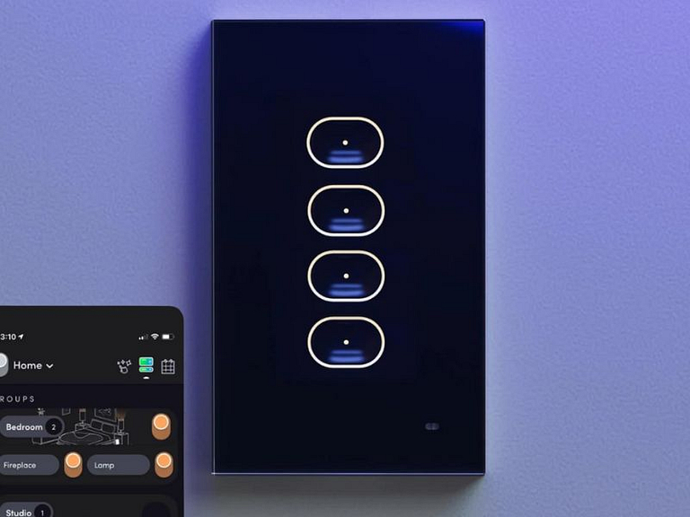 black smart switch on a purple wall installed by smarter homes australia